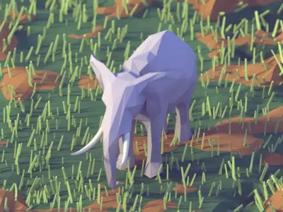 Low Poly Elephant with tusks Low-poly 3D model
