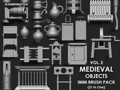 Medieval Objects Imm Brush Pack 21 in one Vol 2 3D model