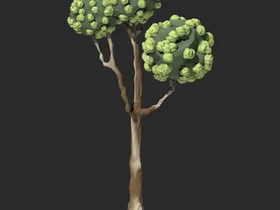 Cartoon Tree with Spider Web Low-poly 3D model