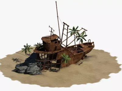 Shipwrecked Boat Low-poly 3D model