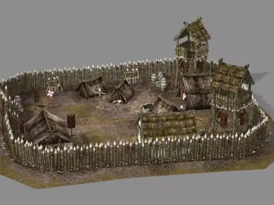 Medieval Top-Down Barbarian Camp Low Poly 3D Model Low-poly 3D model
