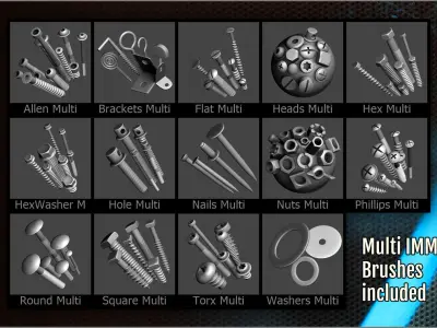 Screws Bolts And Nuts Maker 260 IMM ZBrush Brushes 3D model