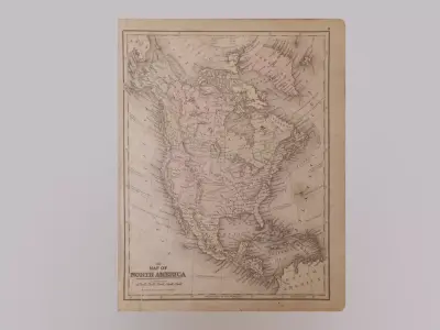 1800 Map of North America Low-poly 3D model