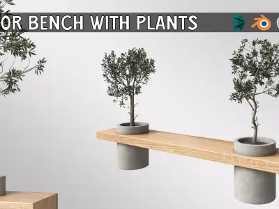 Wooden Bench with Plants Free 3D model