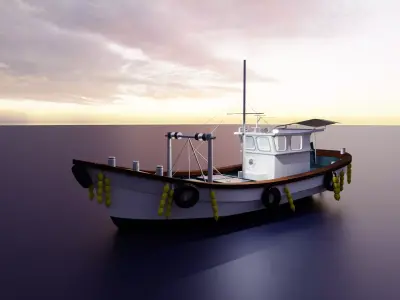 Old Korean Southern Coastal Fishing Boat Vintage Wooden Vessel 3D model