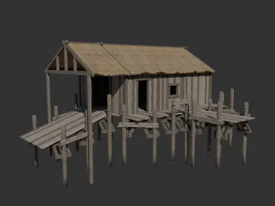 HARBOUR PORT MEDIEVAL HARBOR DOCKS FISHERMAN PIER COLLECTION Low-poly 3D model
