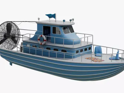 Antique Recreational Blue Airboat Low-poly 3D model