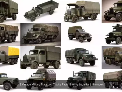 18 Vintage Military Transport Trucks Pack 18 Army Logistics