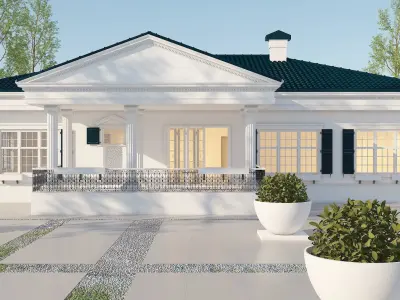 Classic white house Low-poly 3D model