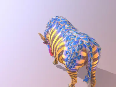 Mythical zebra COW EATING grass 3D model