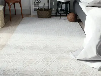  Heathered Knitted Diamond Designer Rug Model, White 