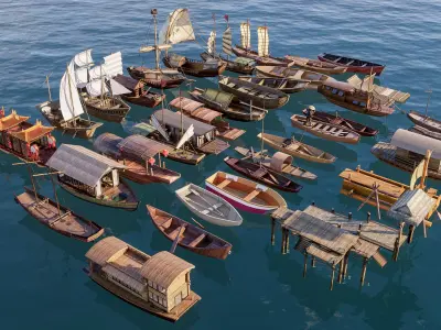 Wooden boat collection 1 Low-poly 3D model
