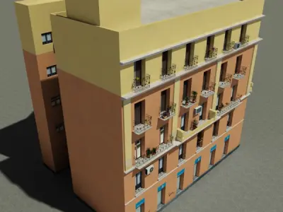 Building with balconies and balconies Low-poly 3D model