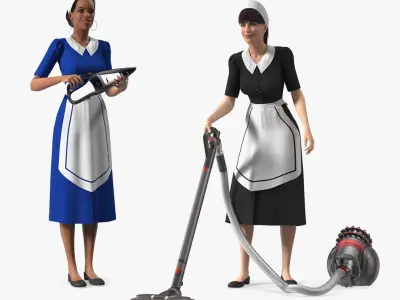 Rigged Housekeeping Maids Collection for Cinema 4D 3D model