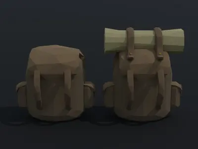 Cartoon fantasy backpack Polygonal Style Low-poly 3D model