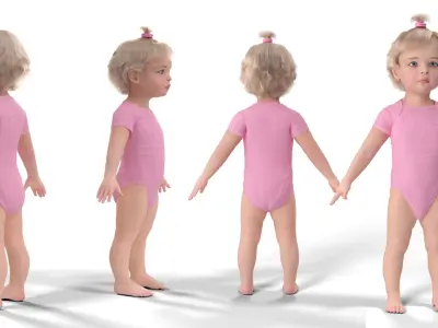 One Year Old Girl in Bodysuit Fur Rigged 3D model