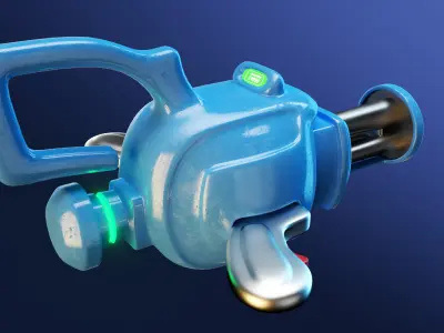 Cartoon-style Gatling gun weapon as a game prop 3D model