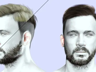 Side Part Man Hair Style - Beard - Mustache Low-poly 3D model