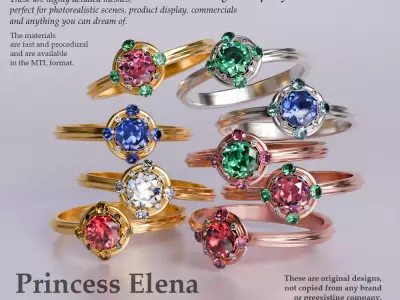 Princess Elena Gold Rings Set 3D model