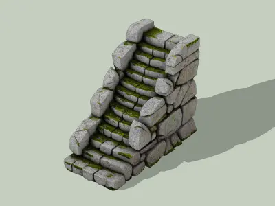 Ancient stone stairs Low-poly 3D model