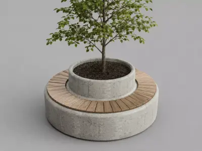 Circular Concrete Planter Bench Low-poly 3D model