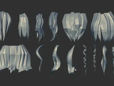 45 Female cartoon character hair strand and parts Zbrush IMM 3D model