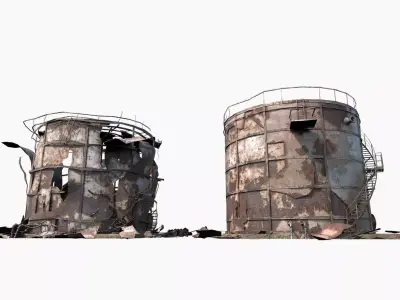Destroyed  Industrial Oil Tank Duo 3D model