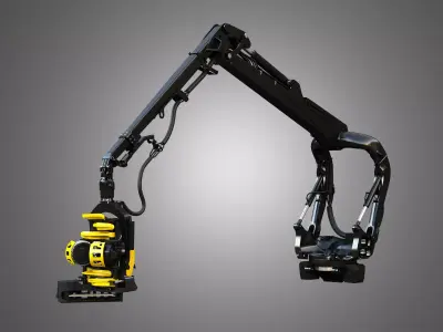 Forestry Crane with Harvester Head 3D model