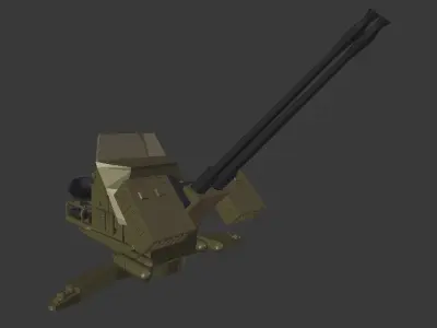20 mm oerlikon cannon world war 2 cannon Low-poly 3D model