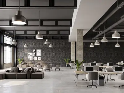interior scene loft office 02 with furniture 3D model