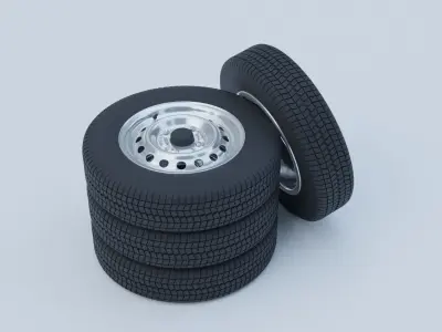 Kei Car Wheel with Tire Low-poly 3D model