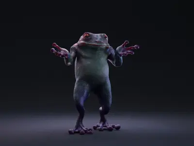 Blue Frog Character - Rigged Animated Different Poses Game Ready 3D model