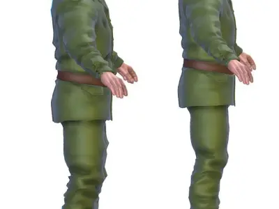 High Poly Subdivision Man Old USSR Soldier Low-poly 3D model