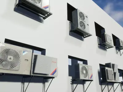 6x unique Animating Air Conditioner Low-poly 3D model