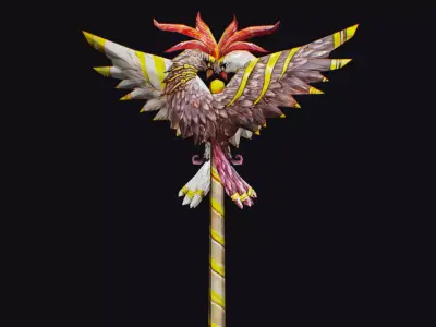 Magical Staff Parrot Phoenix Bird Wizard Wand Stick Scepter Low-poly 3D model