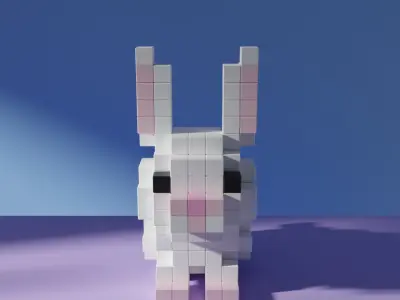 Easter Bunny with Colorful Eggs Voxel Stylized Cubic Low-poly 3D model