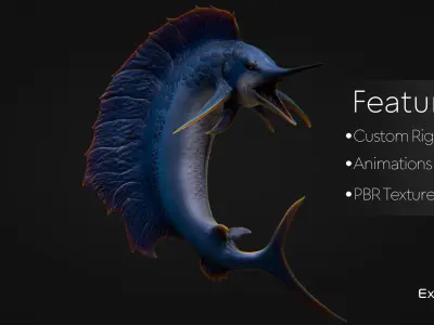 Fish low poly - Marlin Sailfish fish - ocean horror - monster 3 Low-poly 3D model
