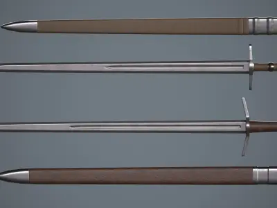 One-handed sword with scabbard Low-poly 3D model