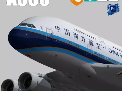 Airbus A380-8 China southern airlines livery Low-poly 3D model