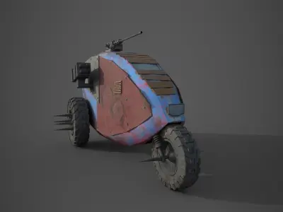 Post apocalyptic electric monster tricycle Low-poly 3D model