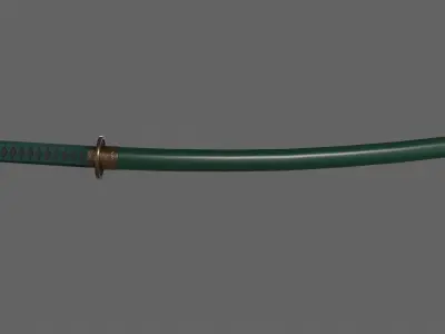 PBR Katana Japanese Sword Green V2 Low-poly 3D model