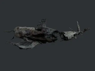 Plane Wreck Damaged Apocalyptic Game Ready 03 Low-poly 3D model