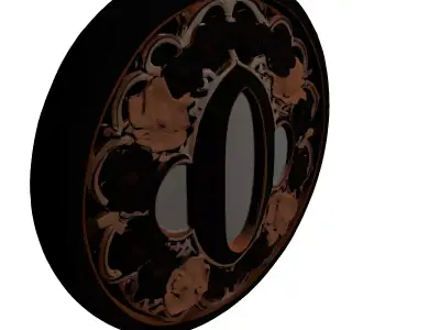 Ornate Japanese Katana Tsuba Handguard 3D model