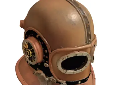 Steampunk Helmet Brass Copper Leather 3D model
