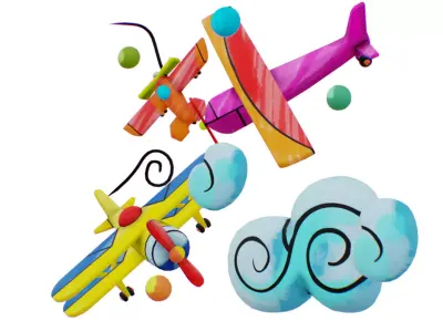 Aircraft Biplane Scenery - Aeroplane Toy - Sky Transport Low-poly 3D model