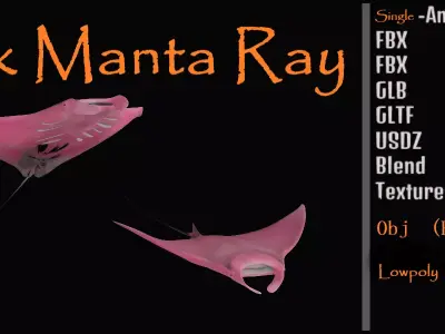 Pink Manta Mobula Ray Low-poly 3D model
