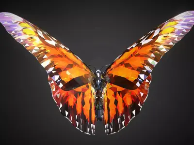 Batterfly Orange Low Polygon Art Insect Low-poly 3D model