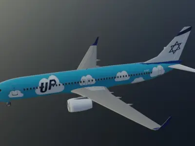 EL AL UP Boeing 737-800 low poly 3D model with cockpit Low-poly 3D model