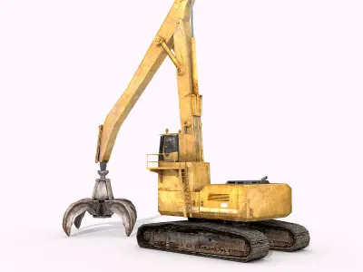 Damaged Rusted Cars with Grab Crane - Junkyard Part 2 Low-poly 3D model