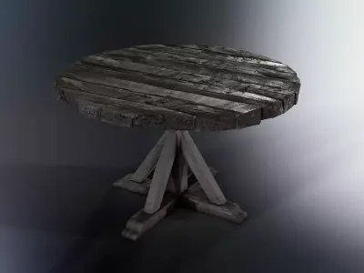 Wooden Round Table Low-poly 3D model